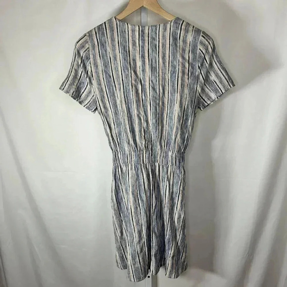 2/$30 Susina Size Small Faux Wrap Sundress Dress Short Sleeve Cotton Striped - Picture 2 of 11